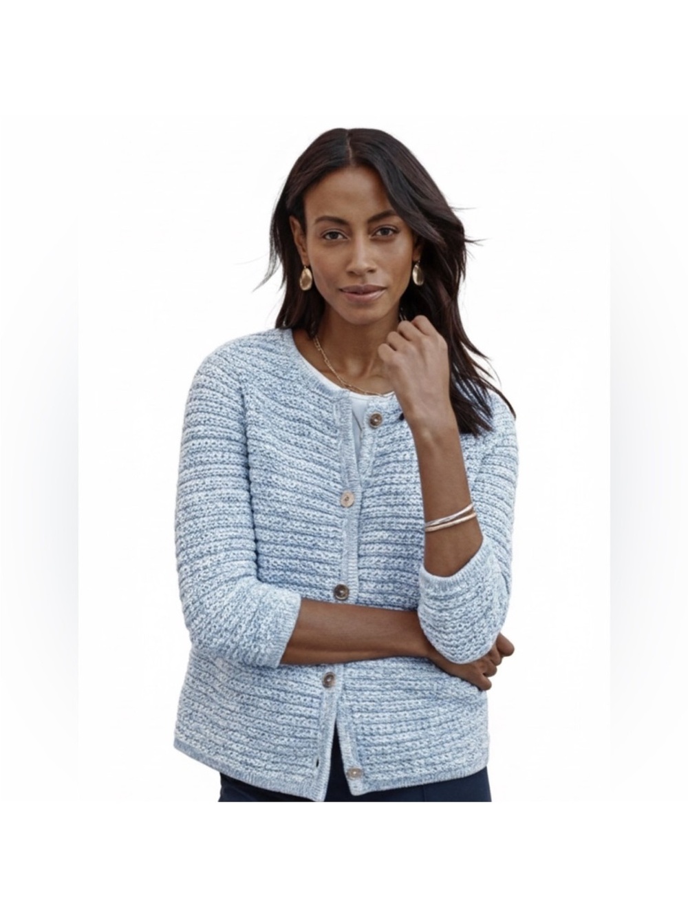 J. Jill Light Blue Textured Knit Cardigan